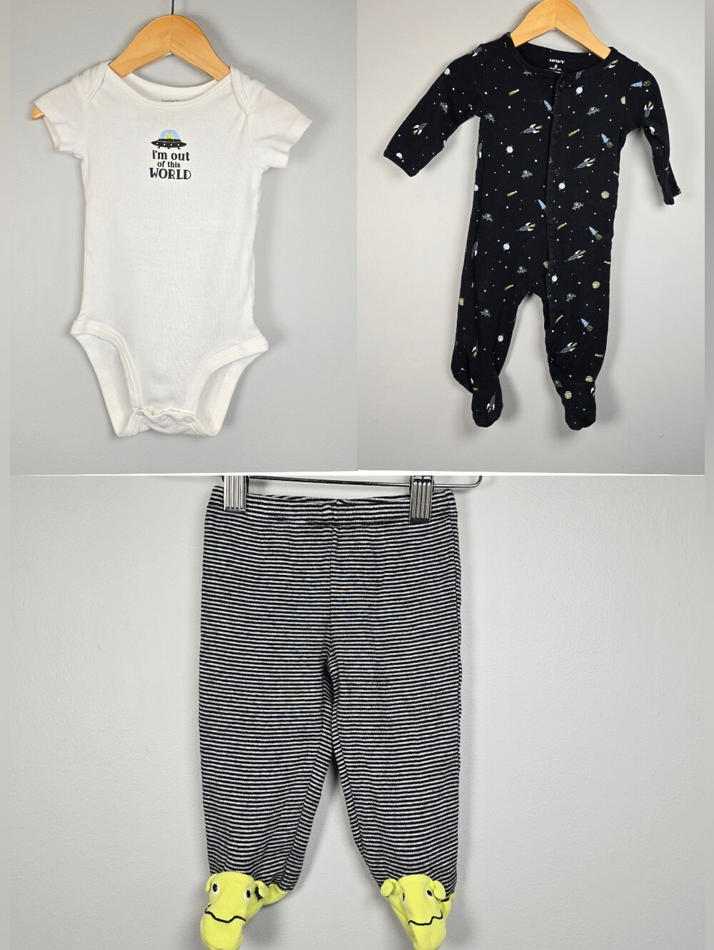 Kids Bundle White Bodysuit and Black-Striped Footed Pants  Footies Cotton Alien